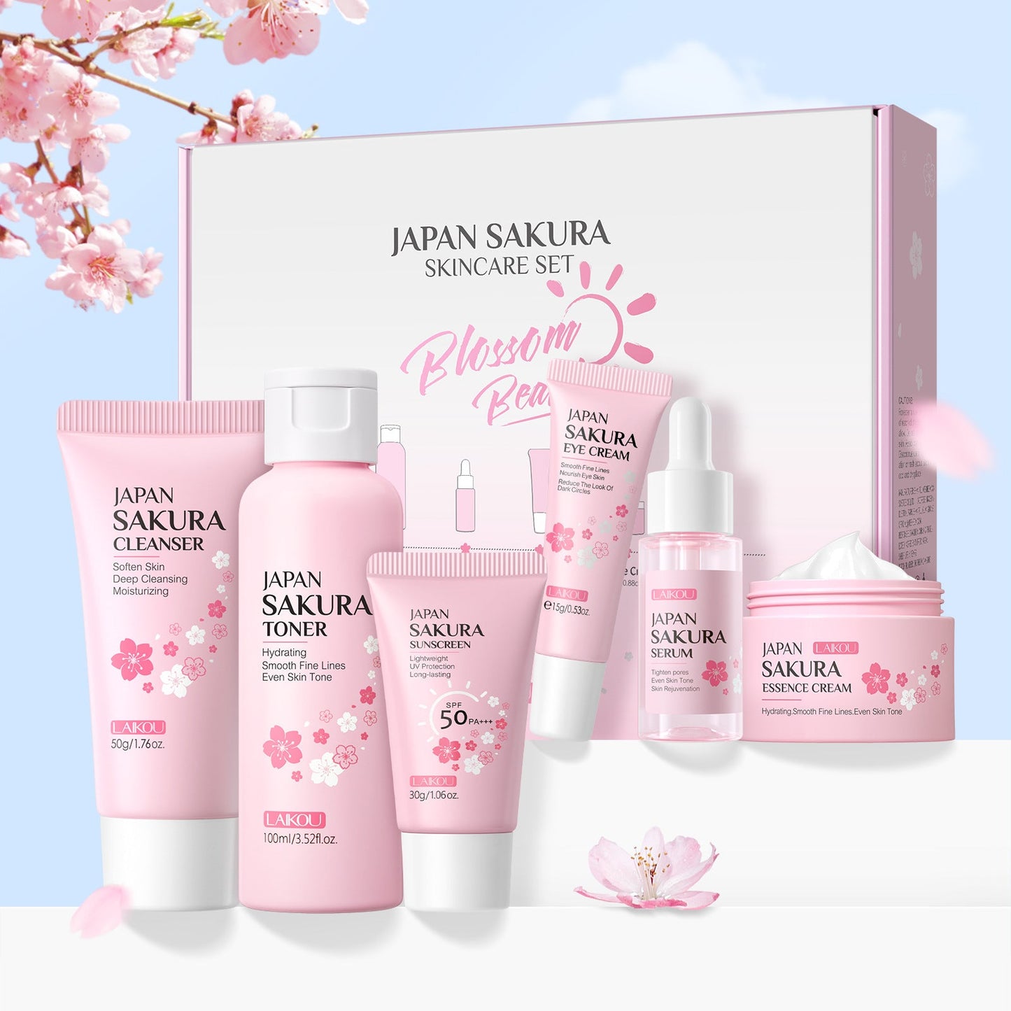Blossom Cherry 6-Piece Skincare Cleansing Kit: Your Complete Ritual for a Petal-Soft Complexion
